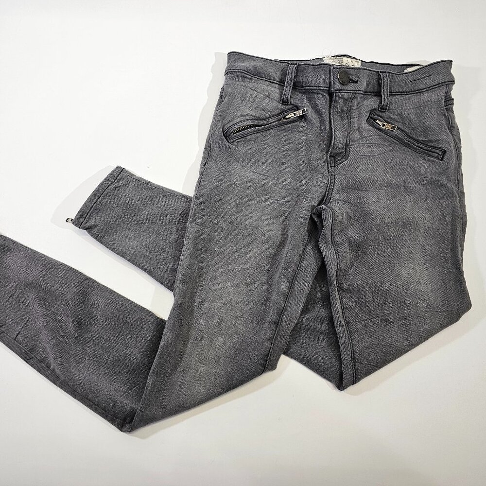 Current/Elliott 27 The Silverlake Zip Skinny Gray Denim Ankle Jeans distress EUC